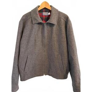 Pendleton Gray Wool Zip-Up Jacket with Plaid Lining XL